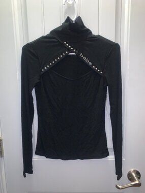 Black Mock Neck Open Chest with Studs by bebe